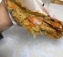 Cabbage Pancake with Egg and Chicken Strips