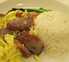 Barbecue Pork and Egg Rice with Pork Ball Soup
