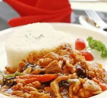 Stir-Fried Pork and Tofu Skin Rice Bowl